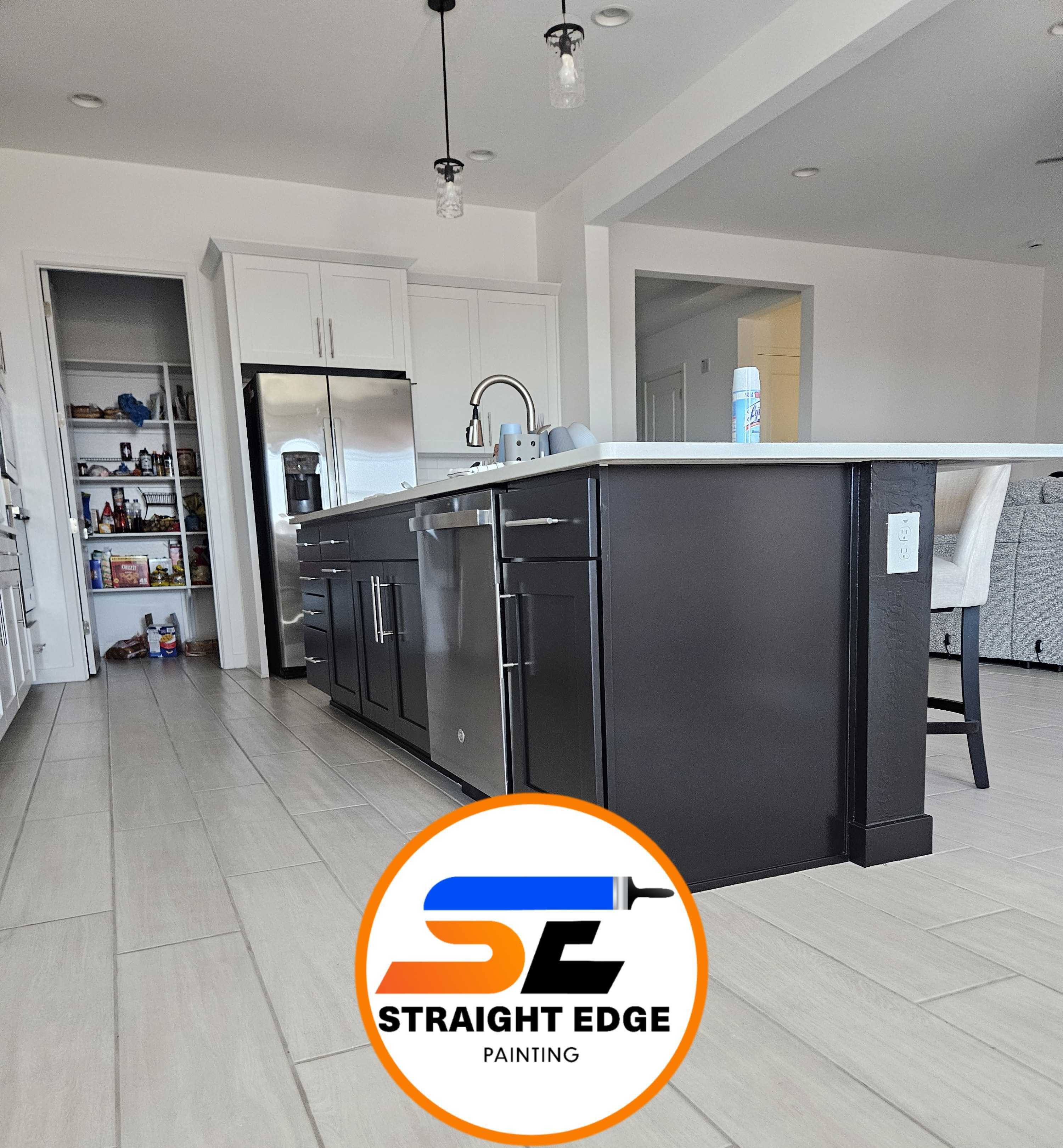 Kitchen island · sprayed shaker cabinets